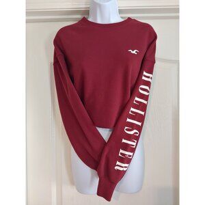 Hollister Cranberry Crop Long Sleeve Logo Y2k Sweatshirt Preppy